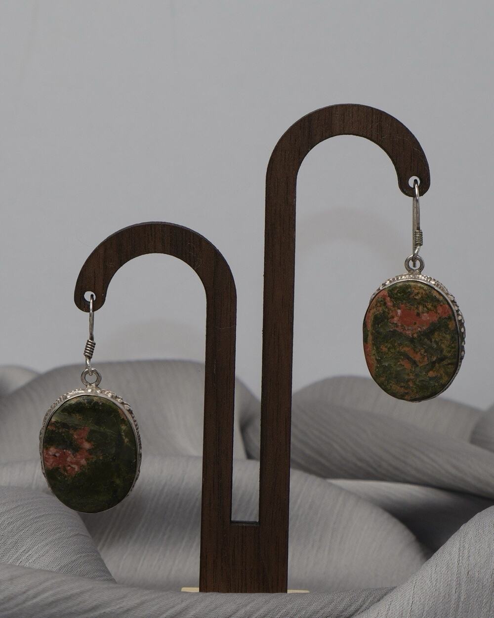 Vintage Sterling Silver unakite Dangle Earrings 11.6G / Sz 8